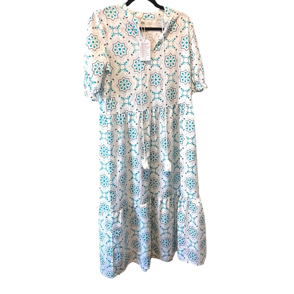 Made with Love Boutique Maxi Dress‎ Cottagecore Blue Print Half Sleeve Small